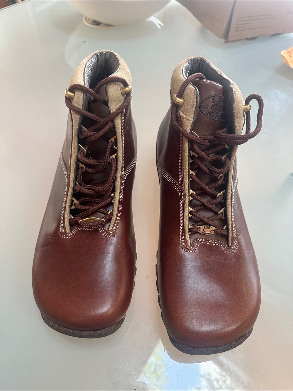 Steve Madden Brown Leather Lace-Up Hiking Style Boots